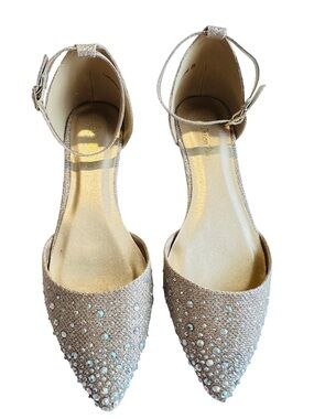 NWOT Dream Pairs Gold Silver Embellished Ankle-Strap Pointed Flats 7.5